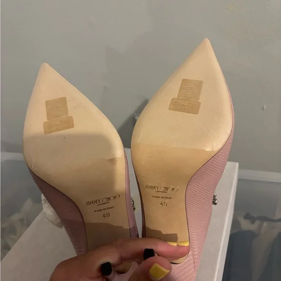 Jimmy Choo Bing pink lizard Crystal-Embellished Pointed Mules - Picture 3 of 7